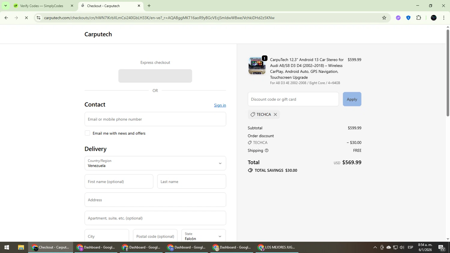 Carputech checkout page showing Carputech promo code box | Screenshot taken by SimplyCodes community member on Jan 6, 2026