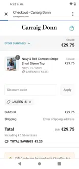 Lauren15 coupon verification screenshot