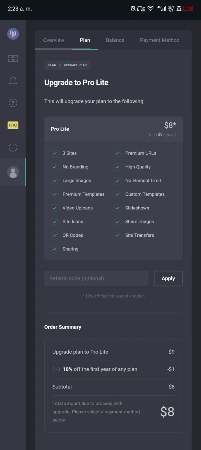 Carrd checkout page showing Carrd promo code box | Screenshot taken by SimplyCodes community member on Jan 6, 2026