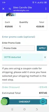 Carrolls Irish Gifts coupon verification screenshot