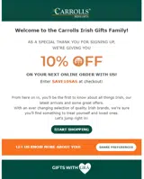 Carrolls Irish Gifts coupon verification screenshot