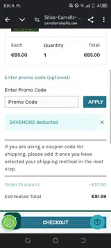 Carrolls Irish Gifts coupon verification screenshot