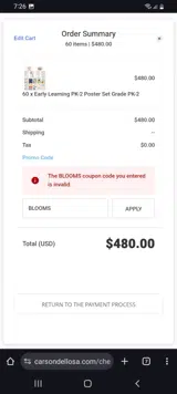 BLOOMS coupon verification screenshot