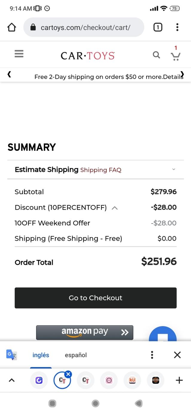 Car Toys checkout page showing Car Toys promo code box | Screenshot taken by SimplyCodes community member on Jan 29, 2022