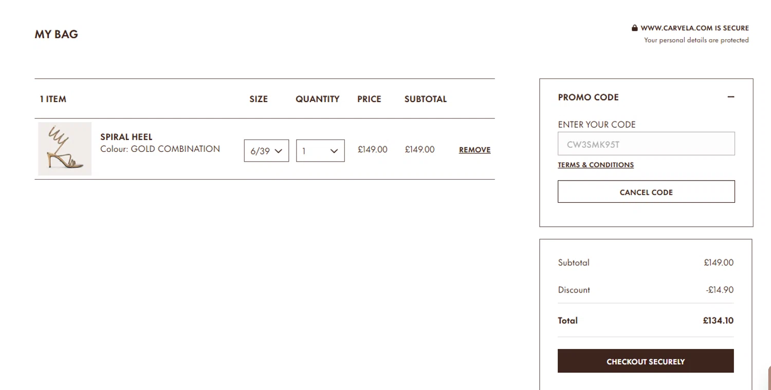 Carvela promo code screenshot showing code CW3SMK95T applied at Carvela checkout page. Uploaded by SimplyCodes community member LuckyScholar7812 on Aug 15, 2025