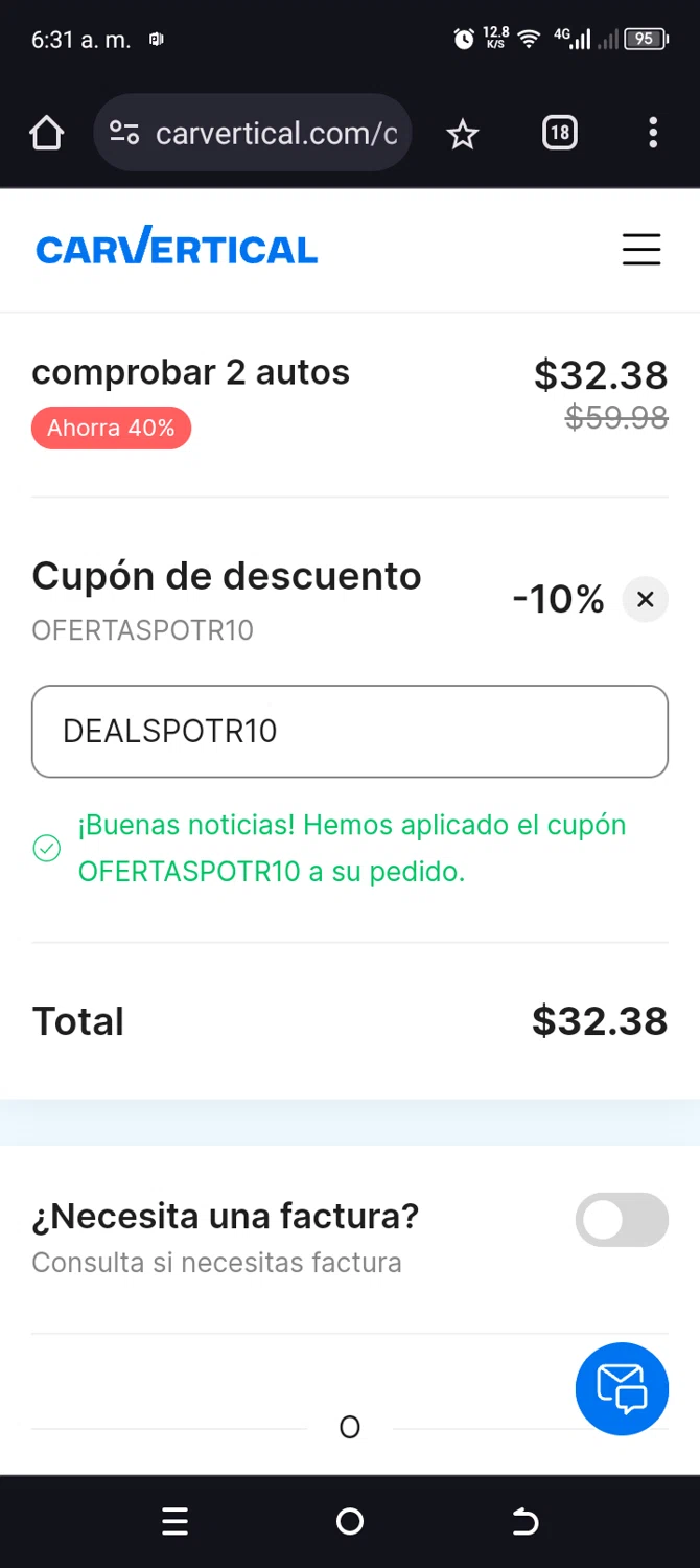 carVertical checkout page showing carVertical discount code box | Screenshot taken by SimplyCodes community member on Jun 5, 2024