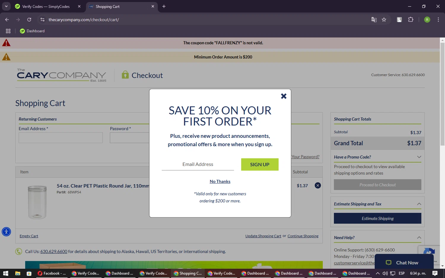 Cary Company checkout page showing Cary Company promo code box | Screenshot taken by SimplyCodes community member on Nov 11, 2024