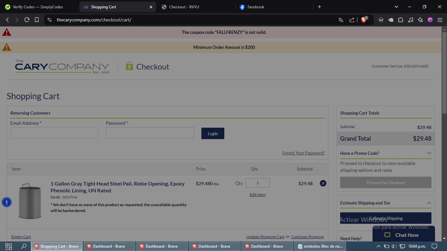Cary Company checkout page showing Cary Company promo code box | Screenshot taken by SimplyCodes community member on Nov 18, 2024