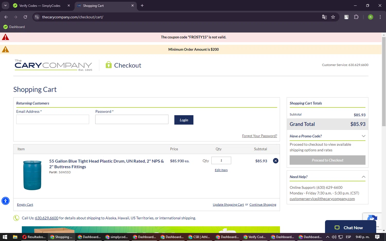 Cary Company checkout page showing Cary Company promo code box | Screenshot taken by SimplyCodes community member on Jan 15, 2025