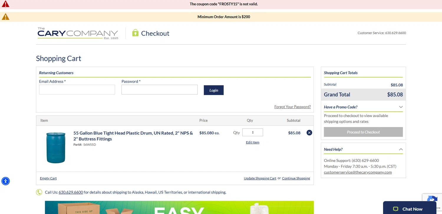 Cary Company checkout page showing Cary Company promo code box | Screenshot taken by SimplyCodes community member on Dec 31, 2024