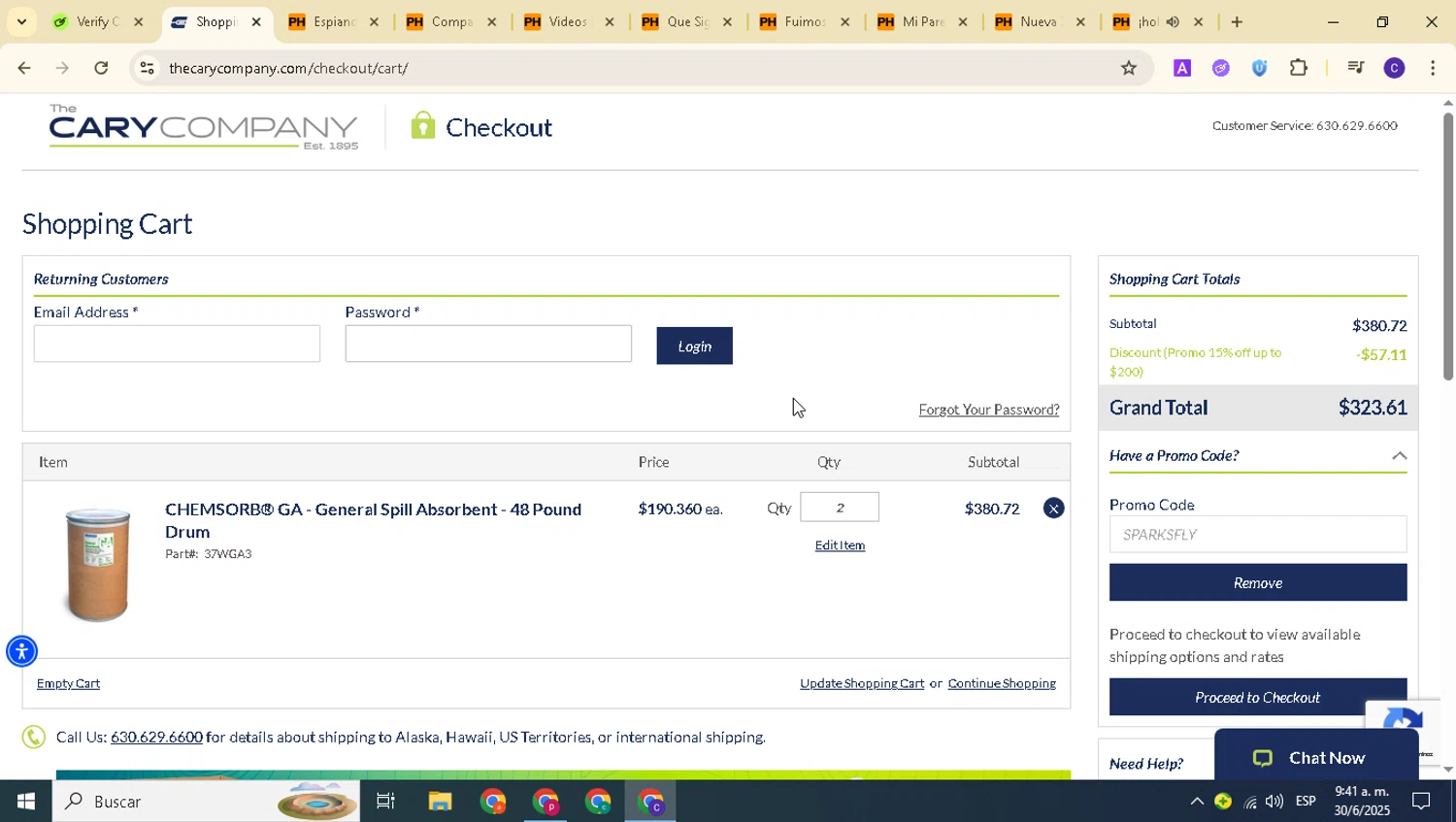 Cary Company checkout page showing Cary Company promo code box | Screenshot taken by SimplyCodes community member on Jun 30, 2025