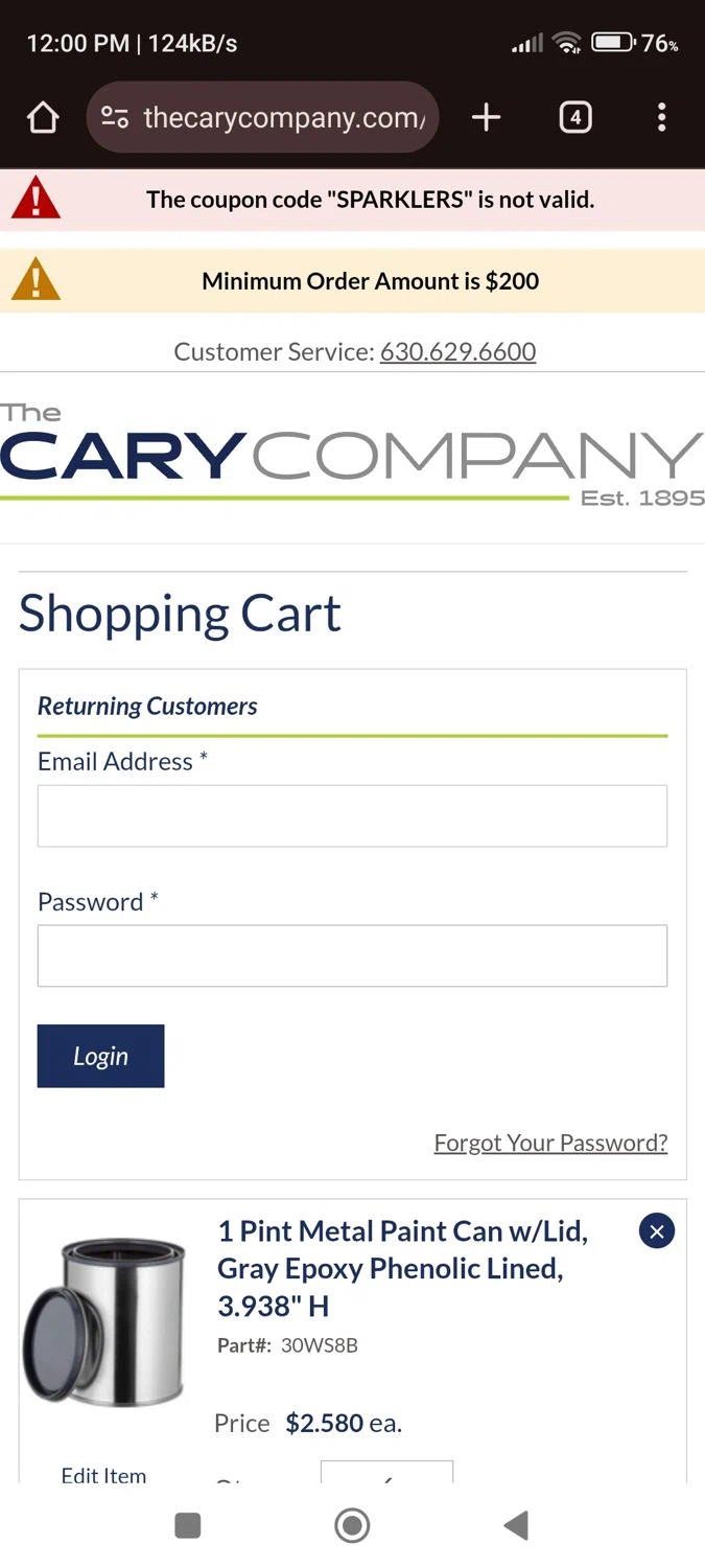Cary Company promo code screenshot showing code SPARKLERS applied at Cary Company checkout page. Uploaded by SimplyCodes community member Cindyms on Jul 16, 2025