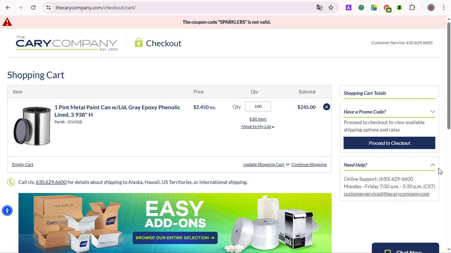 Cary Company promo code screenshot showing code SPARKLERS applied at Cary Company checkout page. Uploaded by SimplyCodes community member LOVECOUPON on Jul 16, 2025