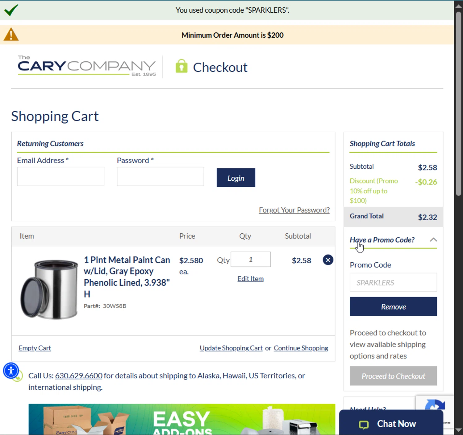 Cary Company checkout page showing Cary Company promo code box | Screenshot taken by SimplyCodes community member on Jul 1, 2025