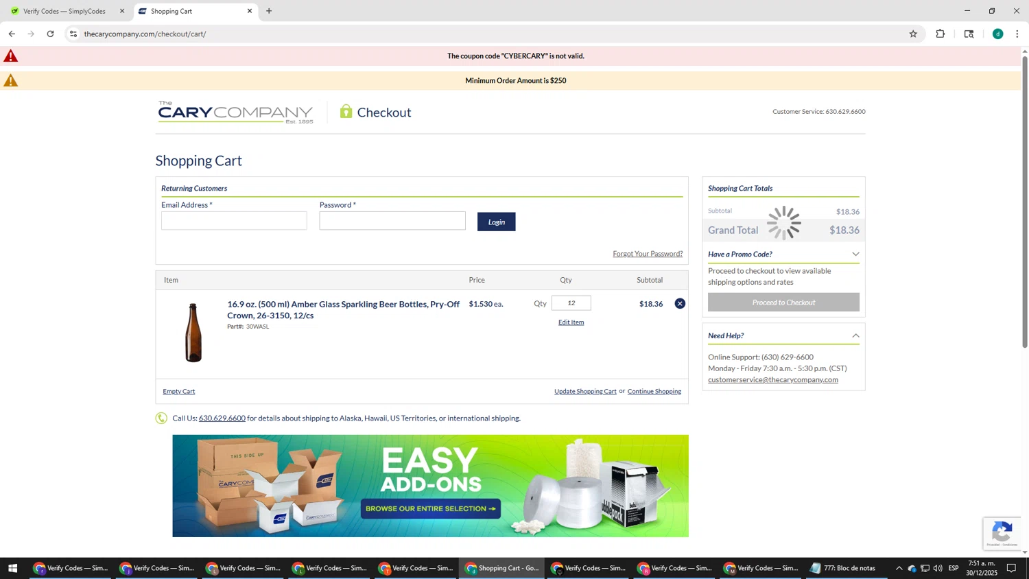 Cary Company promo code screenshot showing code CYBERCARY applied at Cary Company checkout page. Uploaded by SimplyCodes community member HEROESCUDA on Dec 30, 2025