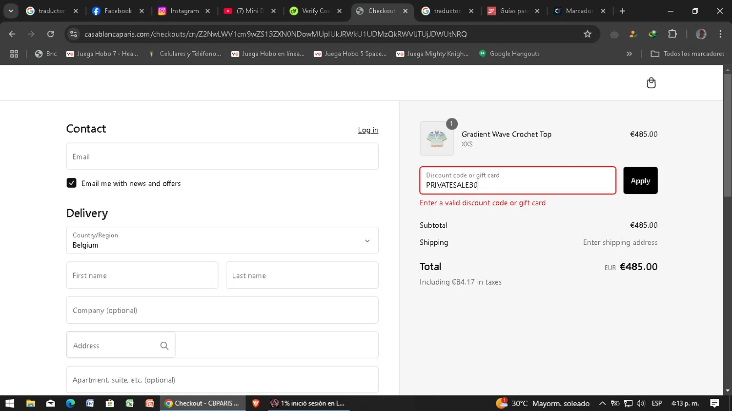 Casablanca promo code screenshot showing code PRIVATESALE30 applied at Casablanca checkout page. Uploaded by SimplyCodes community member FrugalMaverick9261 on Jan 16, 2025