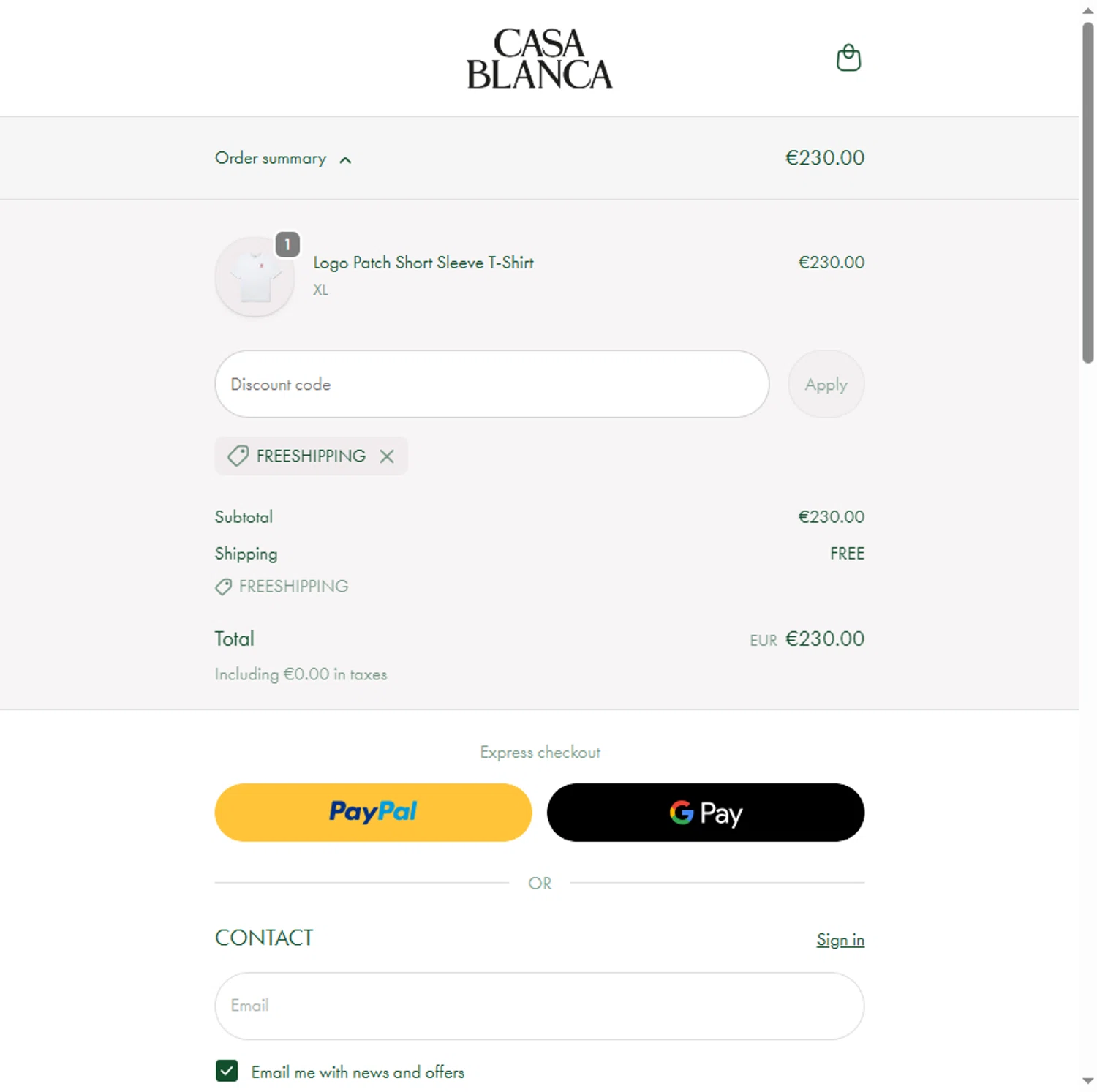 Casablanca promo code screenshot showing code FREESHIPPING applied at Casablanca checkout page. Uploaded by SimplyCodes community member CleverHunter8386 on Oct 26, 2025