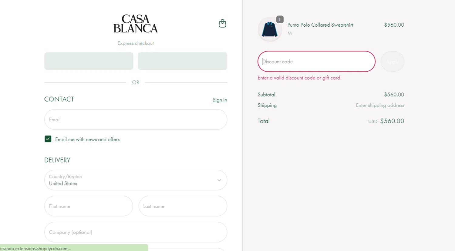 Casablanca promo code screenshot showing code PRIVATESALE applied at Casablanca checkout page. Uploaded by SimplyCodes community member Ronald13 on Dec 3, 2025