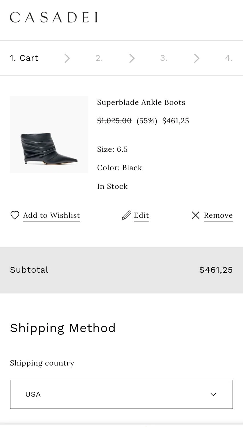 Casadei promo code screenshot showing code CAEXTRA10 applied at Casadei checkout page. Uploaded by SimplyCodes community member JuanMonge on Sep 22, 2025