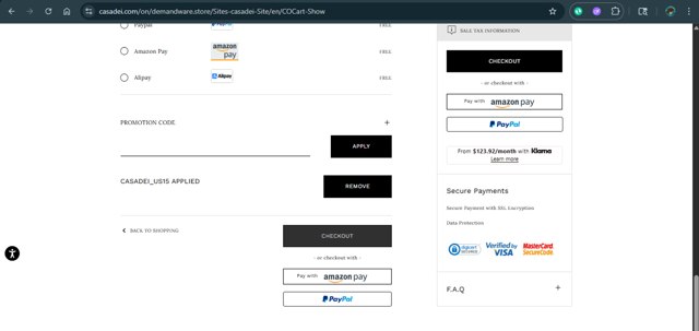 Casadei checkout page showing Casadei promo code box | Screenshot taken by SimplyCodes community member on Jul 26, 2025