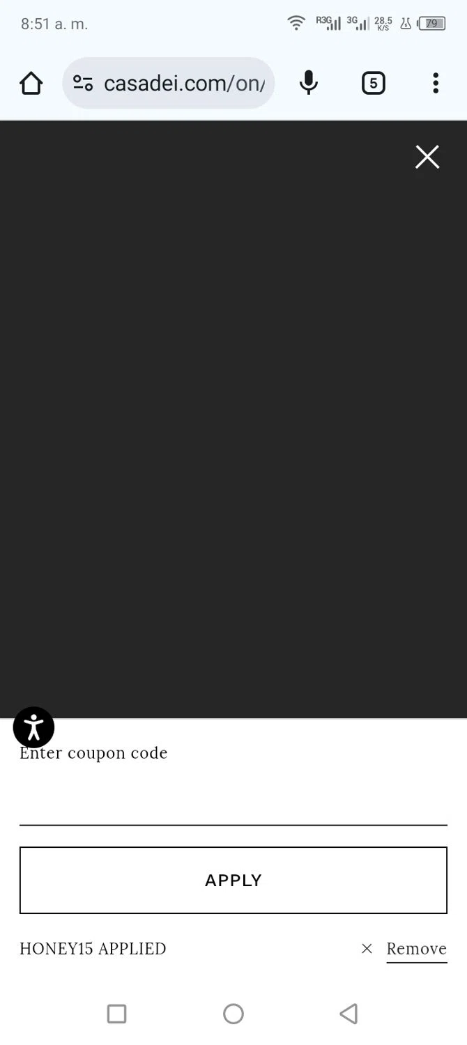 Casadei promo code screenshot showing code HONEY15 applied at Casadei checkout page. Uploaded by SimplyCodes community member shark12 on Jul 30, 2025