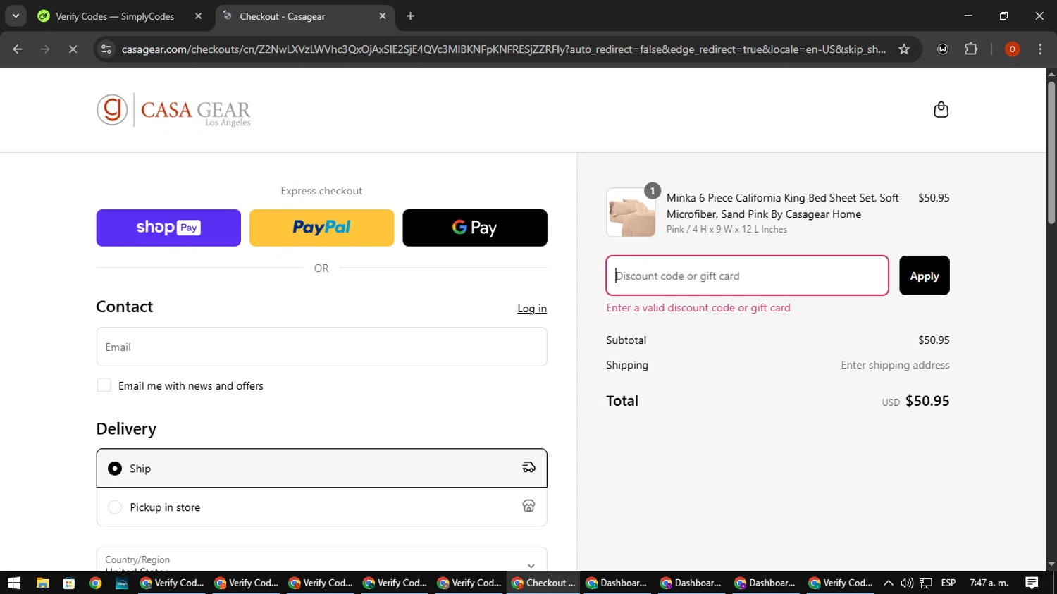 Casagear discount code screenshot showing code JOLLY05 applied at Casagear checkout page. Uploaded by SimplyCodes community member CleverSpotter3730 on Mar 25, 2025