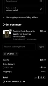 SAVE100 coupon verification screenshot
