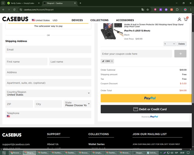 Casebus checkout page showing Casebus coupon code box | Screenshot taken by SimplyCodes community member on Jul 7, 2025