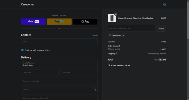 Caseco checkout page showing Caseco coupon code box | Screenshot taken by SimplyCodes community member on Nov 15, 2024