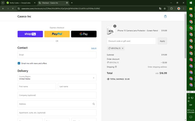 Caseco checkout page showing Caseco coupon code box | Screenshot taken by SimplyCodes community member on Oct 5, 2024