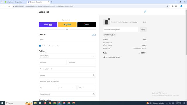 Caseco checkout page showing Caseco coupon code box | Screenshot taken by SimplyCodes community member on Oct 28, 2024