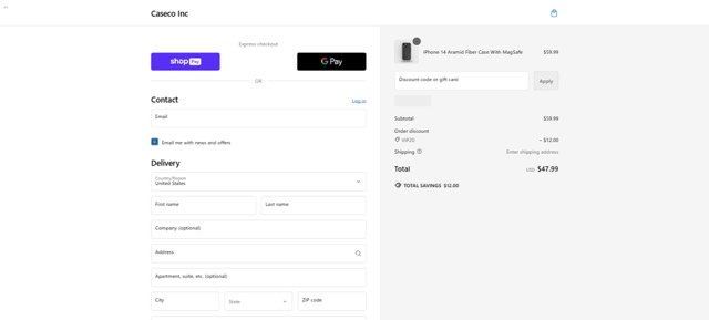 Caseco checkout page showing Caseco coupon code box | Screenshot taken by SimplyCodes community member on Nov 11, 2024