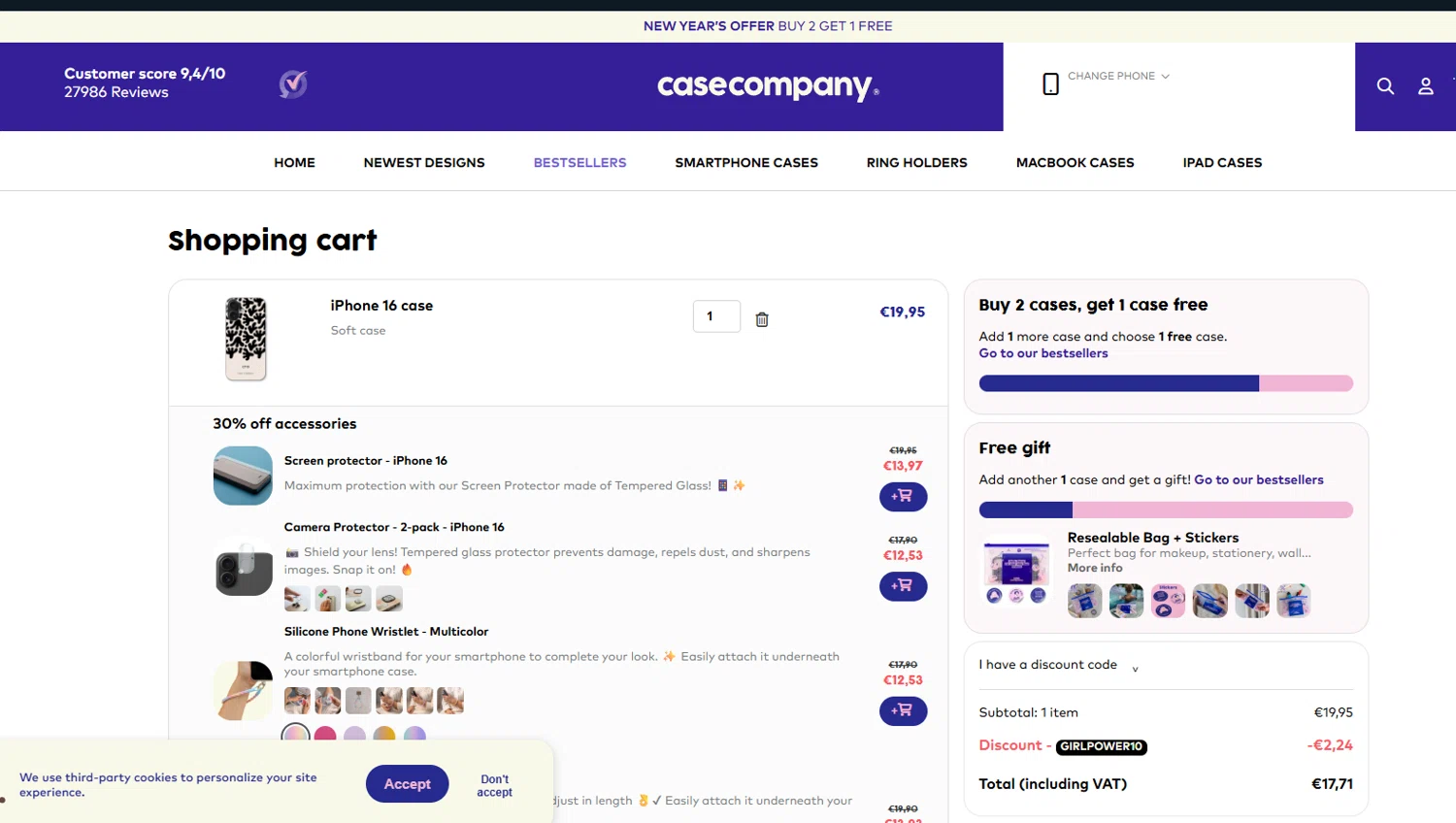 CaseCompany checkout page showing CaseCompany discount code box | Screenshot taken by SimplyCodes community member on Jan 3, 2026