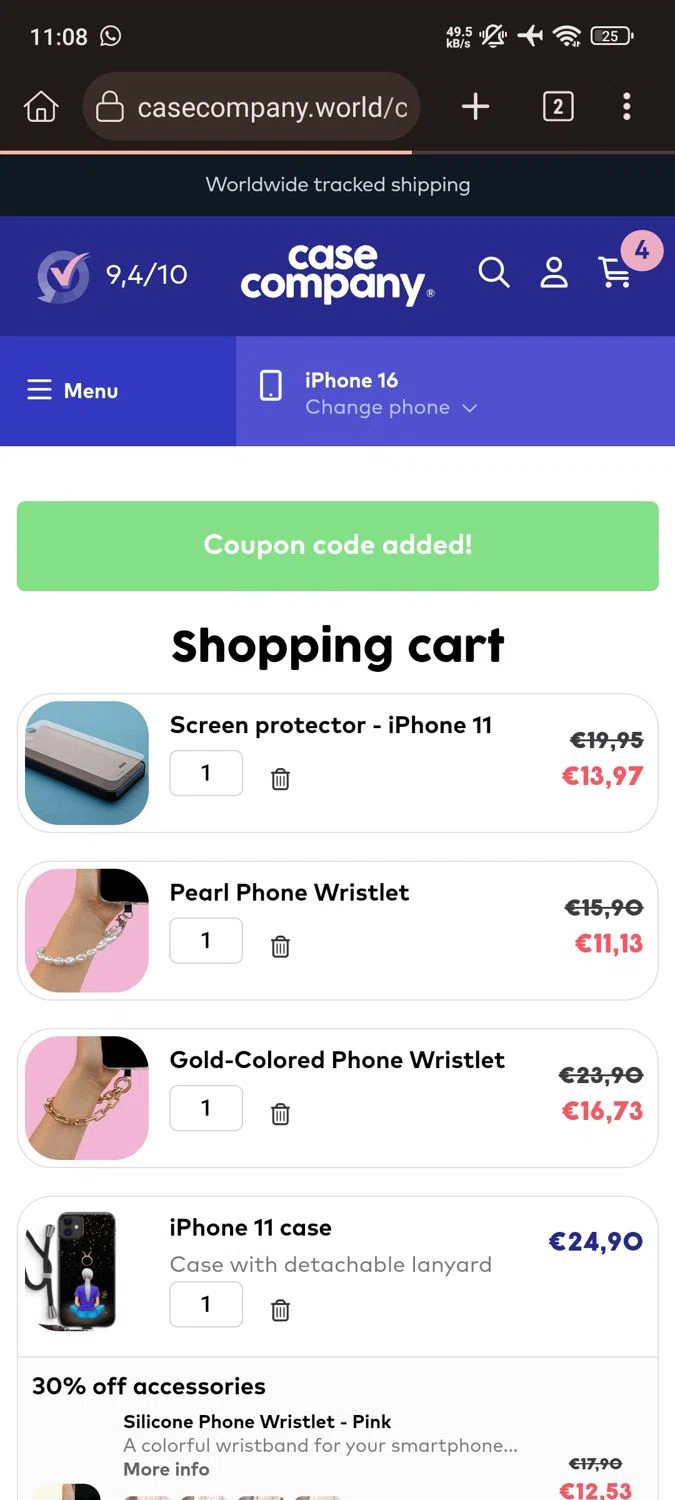 CaseCompany discount code screenshot showing code XMAS applied at CaseCompany checkout page. Uploaded by SimplyCodes community member Willfrenny_18 on Jul 7, 2025