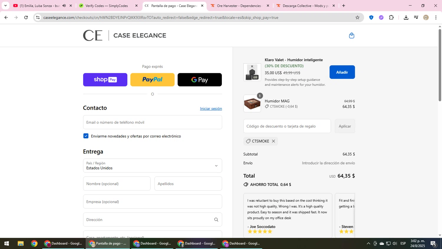 Case Elegance discount code screenshot showing code CTSMOKE applied at Case Elegance checkout page. Uploaded by SimplyCodes community member NobleScholar4826 on Aug 24, 2025
