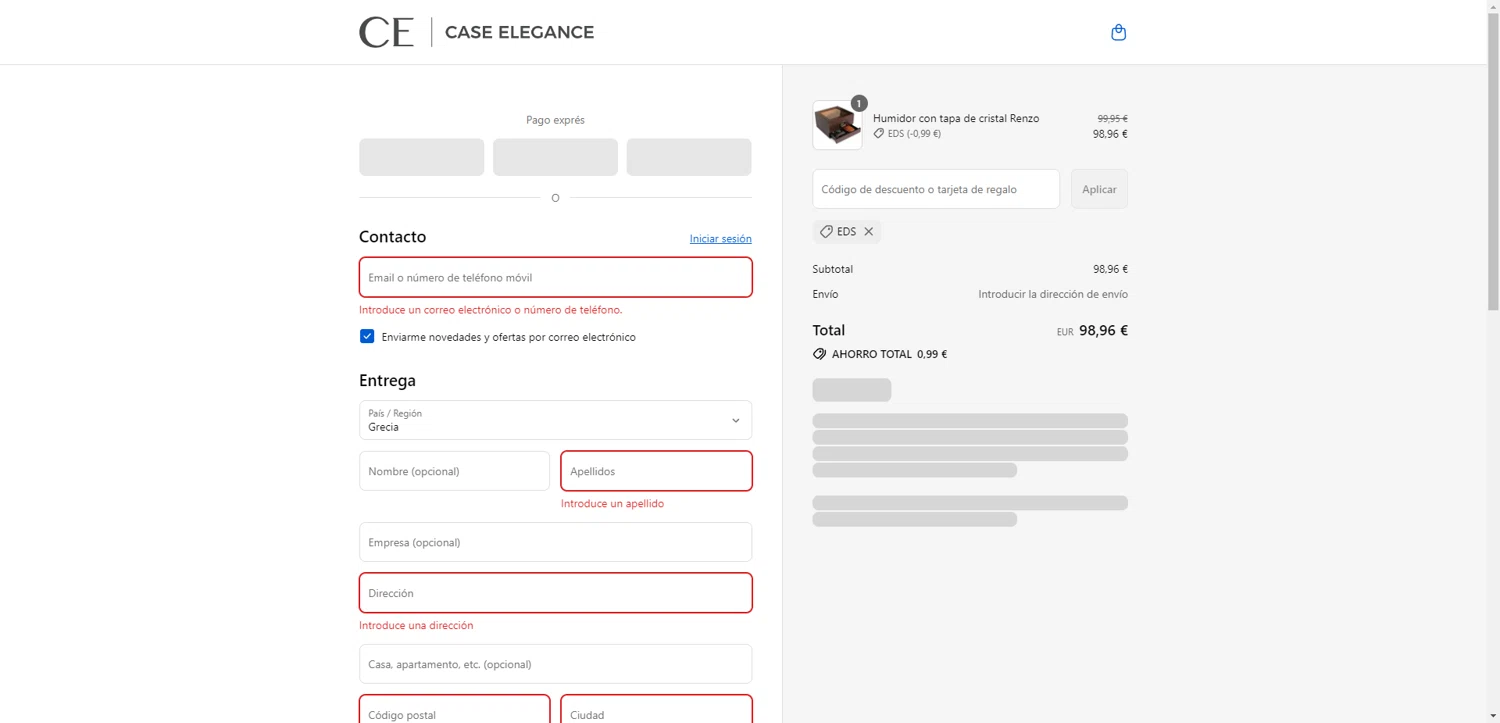 Case Elegance discount code screenshot showing code EDS applied at Case Elegance checkout page. Uploaded by SimplyCodes community member SilverChaser3269 on Aug 24, 2025