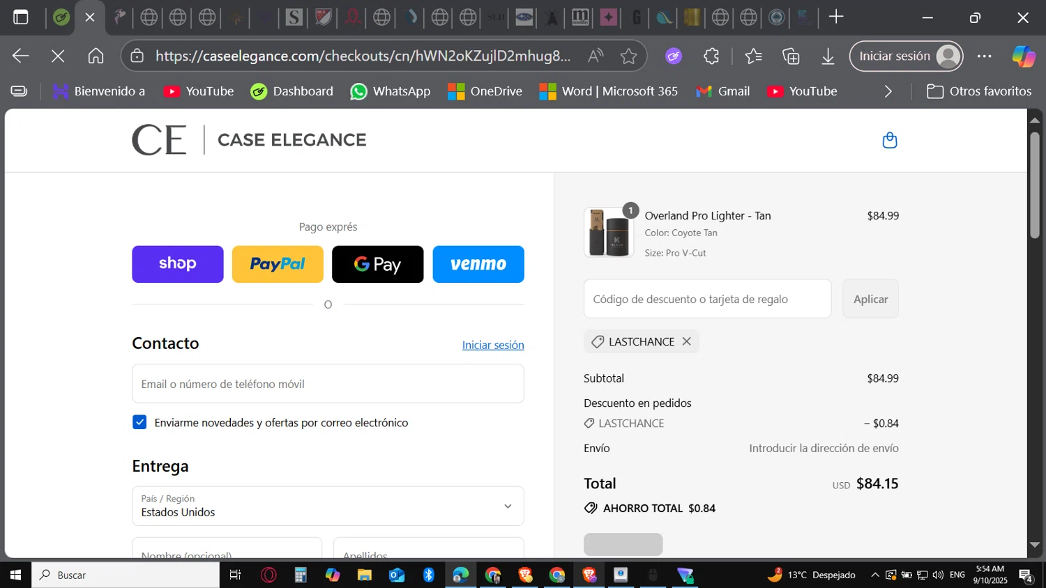 Case Elegance discount code screenshot showing code LASTCHANCE applied at Case Elegance checkout page. Uploaded by SimplyCodes community member Carbon132 on Sep 10, 2025