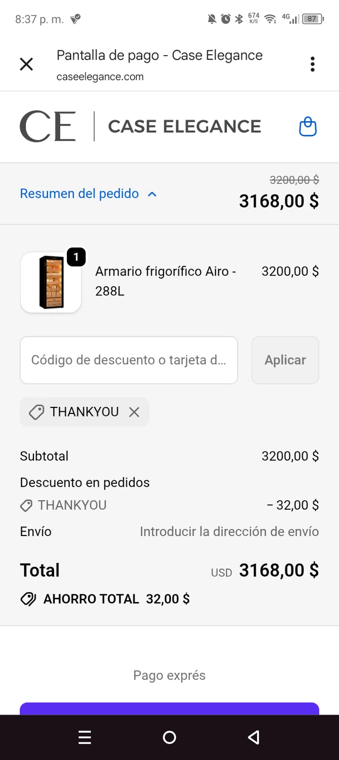 Case Elegance discount code screenshot showing code thankyou applied at Case Elegance checkout page. Uploaded by SimplyCodes community member leiraM on Oct 9, 2025