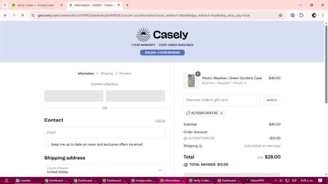 Casely checkout page showing Casely discount code box | Screenshot taken by SimplyCodes community member on Sep 4, 2025