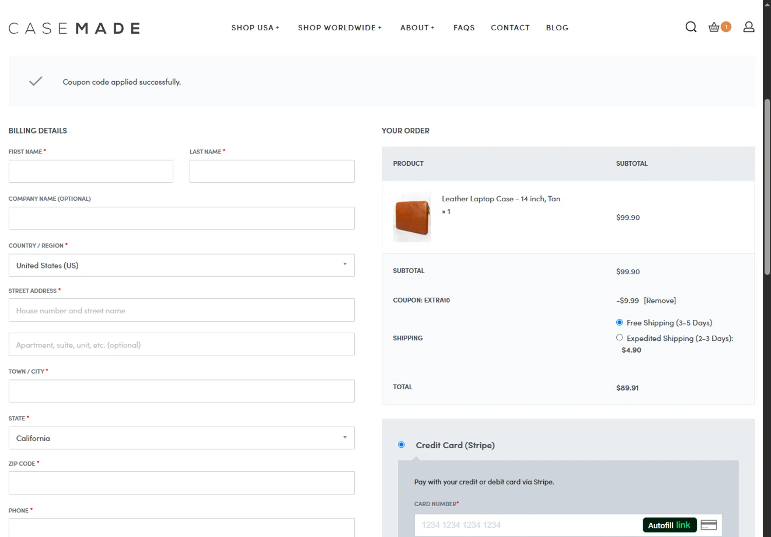 Casemade promo code screenshot showing code Extra10 applied at Casemade checkout page. Uploaded by SimplyCodes community member TreasureHero9595 on Jun 4, 2025