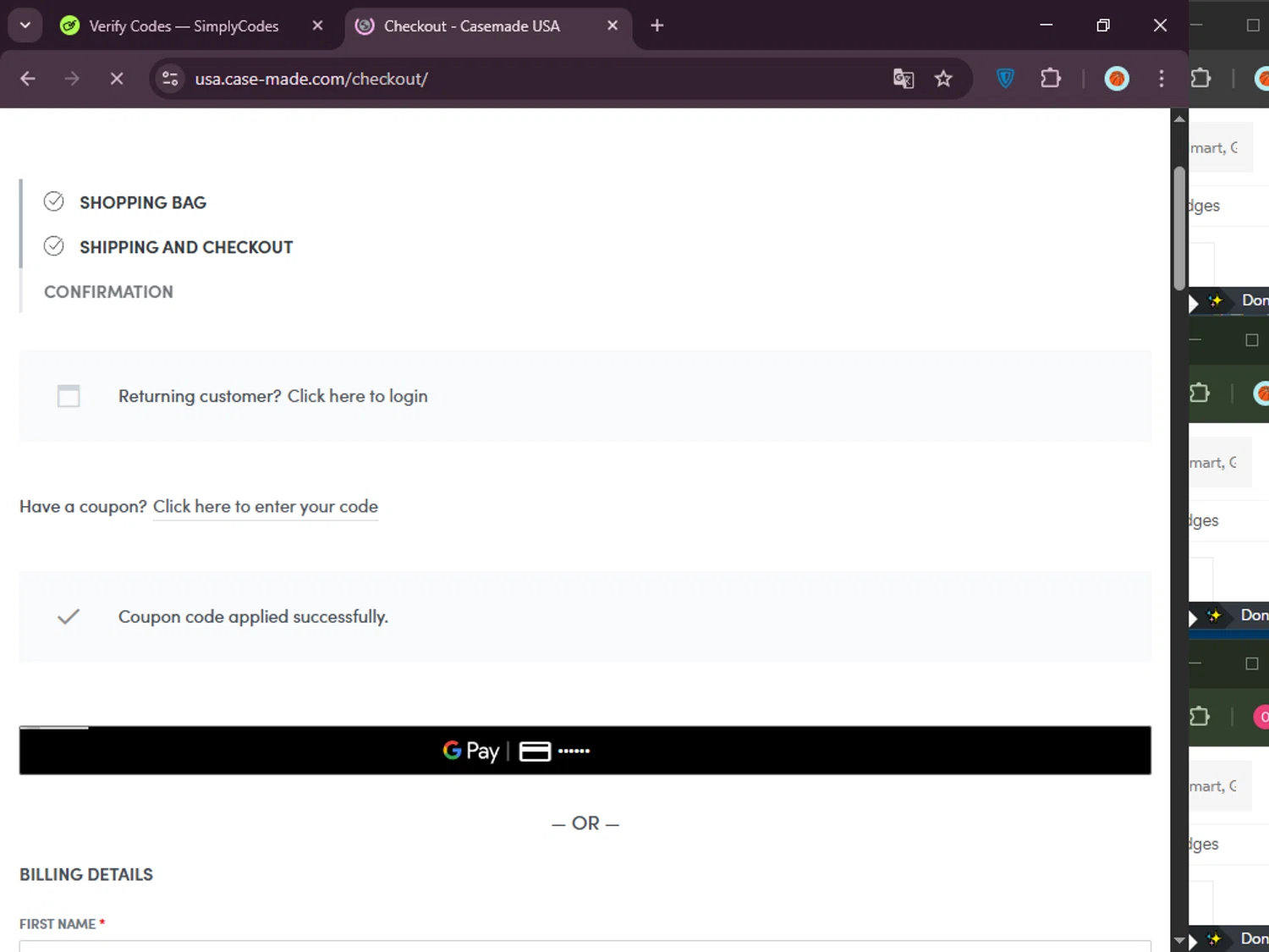 Casemade promo code screenshot showing code Insta10 applied at Casemade checkout page. Uploaded by SimplyCodes community member PromoVoyager8446 on Oct 4, 2025