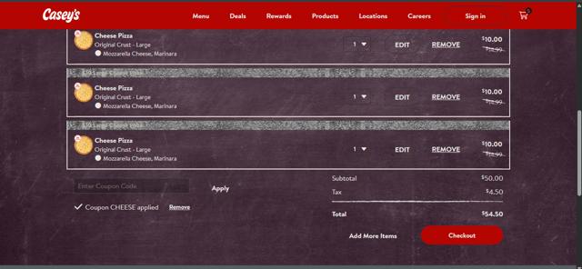 Casey's checkout page showing Casey's coupon code box | Screenshot taken by SimplyCodes community member on Sep 5, 2025