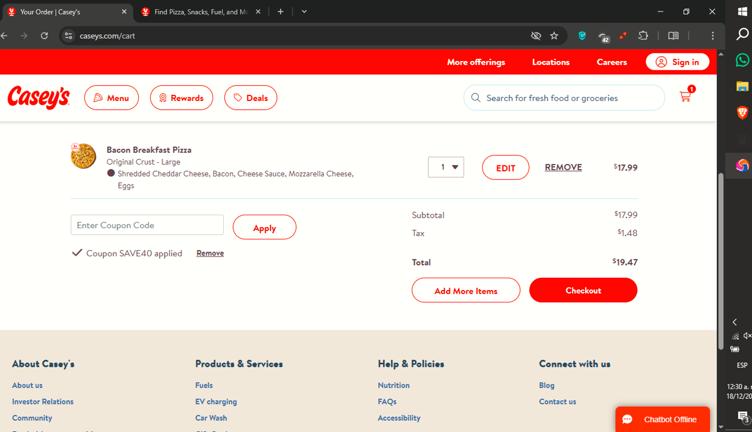 Casey's Promo Codes - 40% Off (4 Verified) Dec 2025