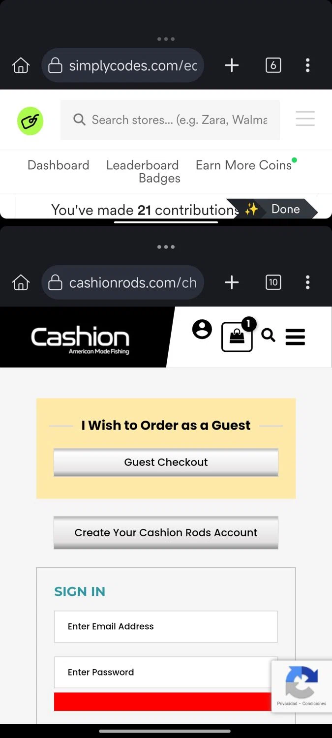Cashion Rods coupon code screenshot showing code Thankyou10 applied at Cashion Rods checkout page. Uploaded by SimplyCodes community member Enmanuel17 on May 25, 2025