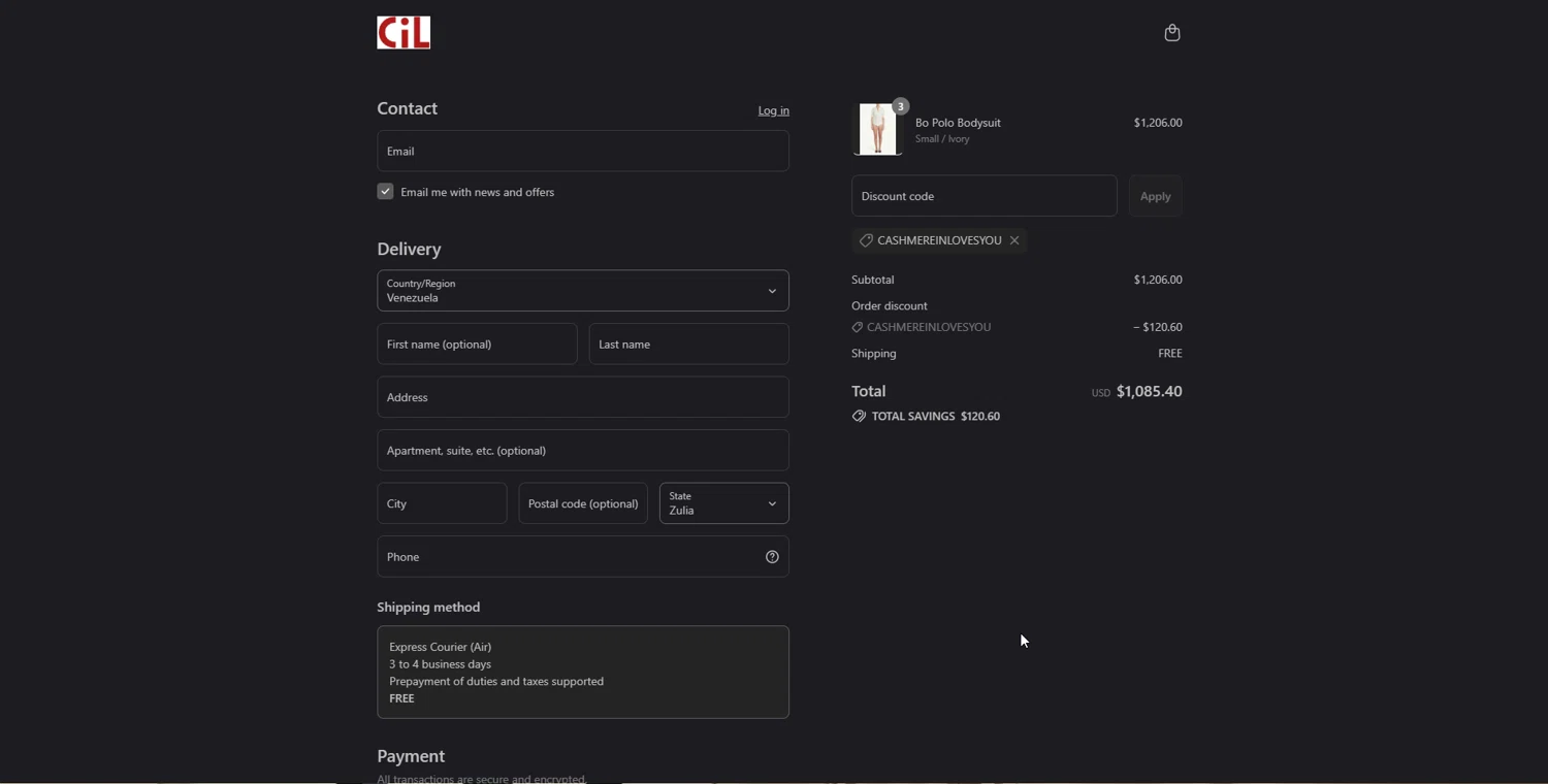 Cashmere in Love promo code screenshot showing code CASHMEREINLOVESYOU applied at Cashmere in Love checkout page. Uploaded by SimplyCodes community member Doomslayer on Aug 21, 2025