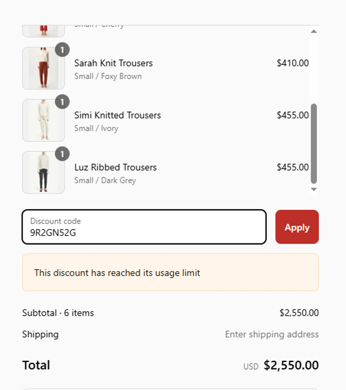Cashmere in Love promo code screenshot showing code 9R2GN52G applied at Cashmere in Love checkout page. Uploaded by SimplyCodes community member MoneyFalcon5538 on Mar 27, 2025