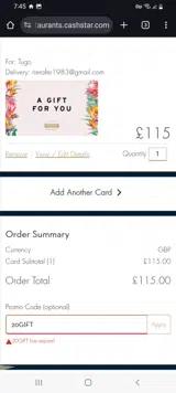 20GIFT coupon verification screenshot