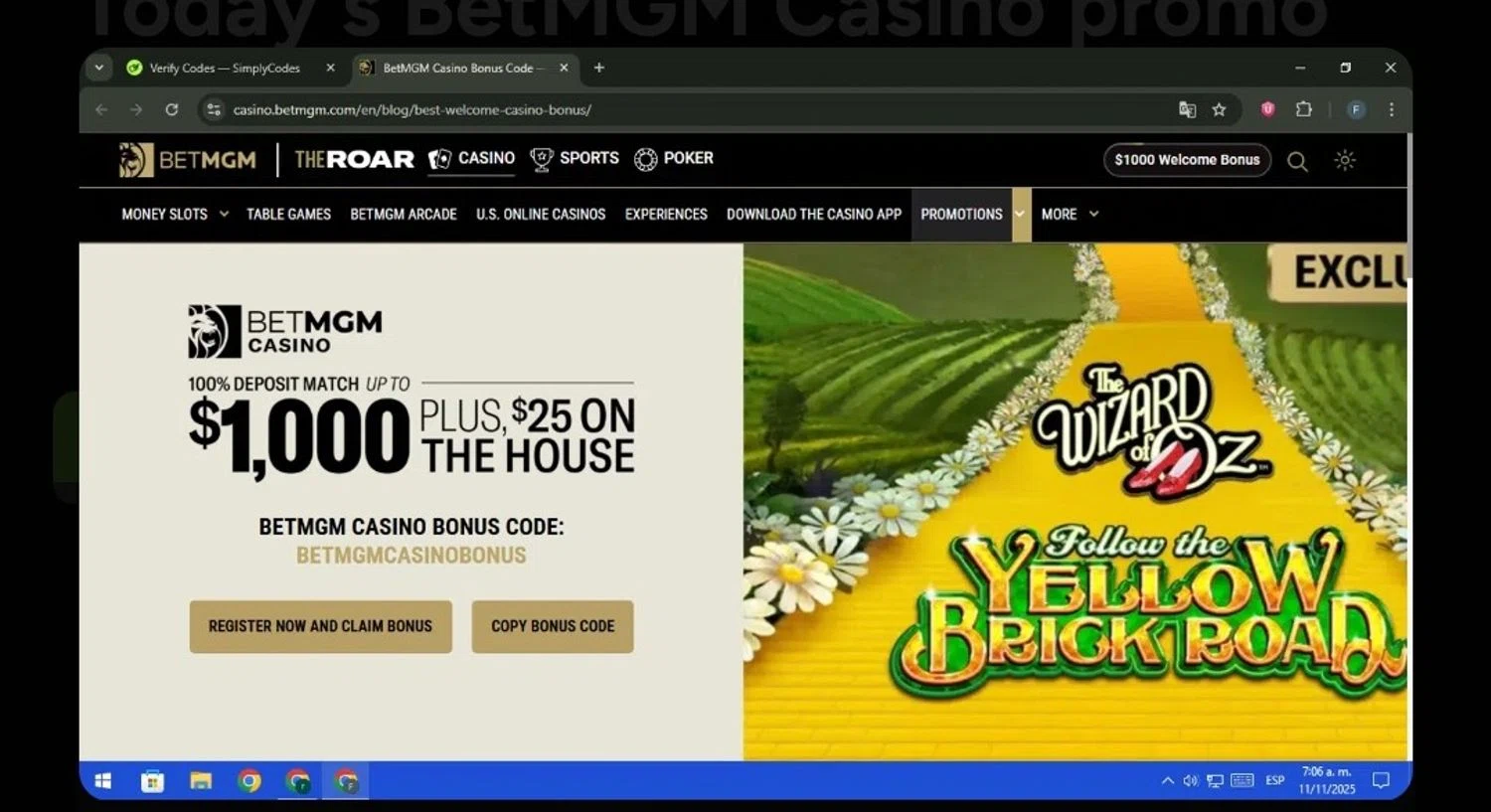 BetMGM Casino checkout page showing BetMGM Casino promo code box | Screenshot taken by SimplyCodes community member on Jan 14, 2026