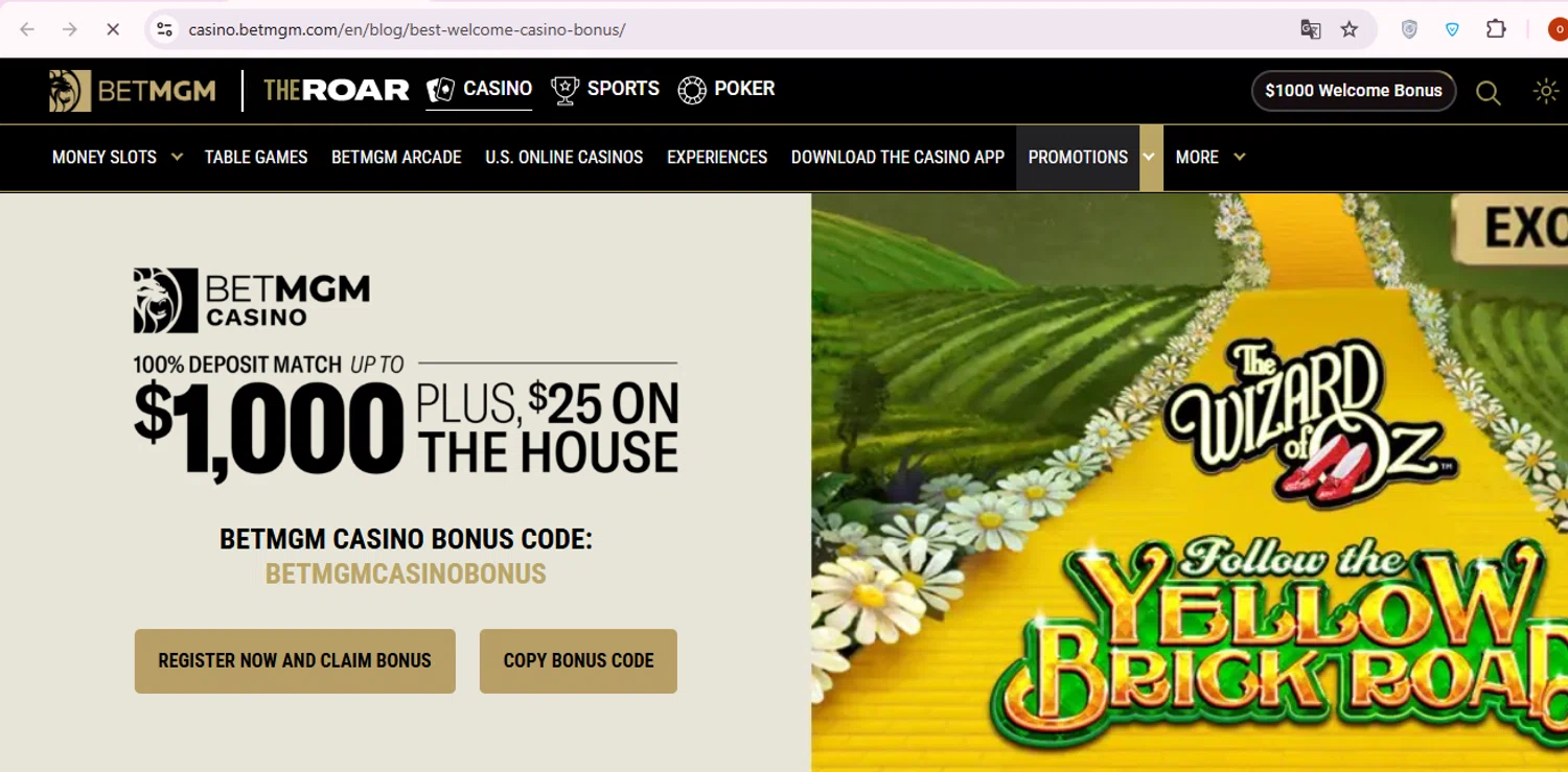 BetMGM Casino promo code screenshot showing code BETMGMCSINOBONUS applied at BetMGM Casino checkout page. Uploaded by SimplyCodes community member carol_lameda on Oct 15, 2025