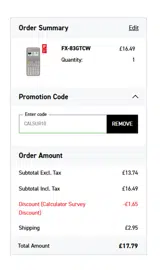 Casio Edifice coupon verification screenshot